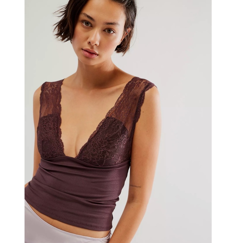 Free People Intimately Brown Lace Power Play Cami NWT
